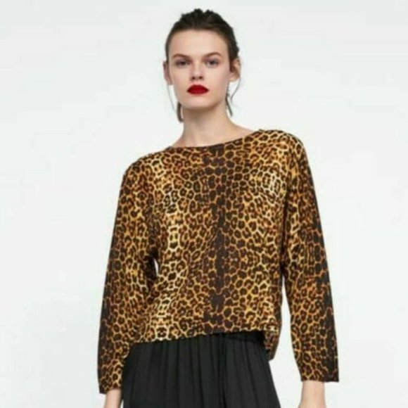 Zara Sweaters - *Zara Leopard Print Metallic Pullover Sweater Small
